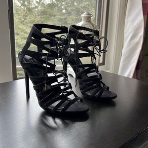 Black tie up heels